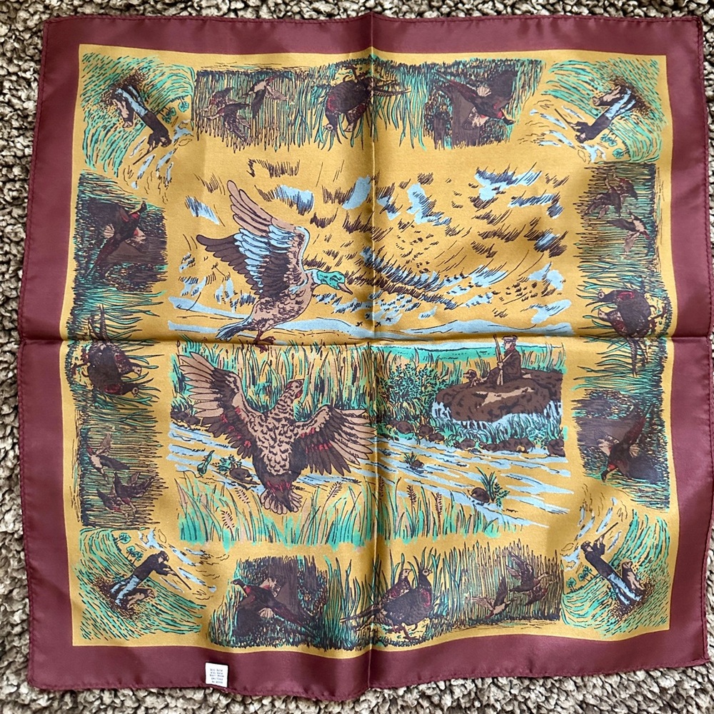 England Vintage Silk Scarf with Bird Print
